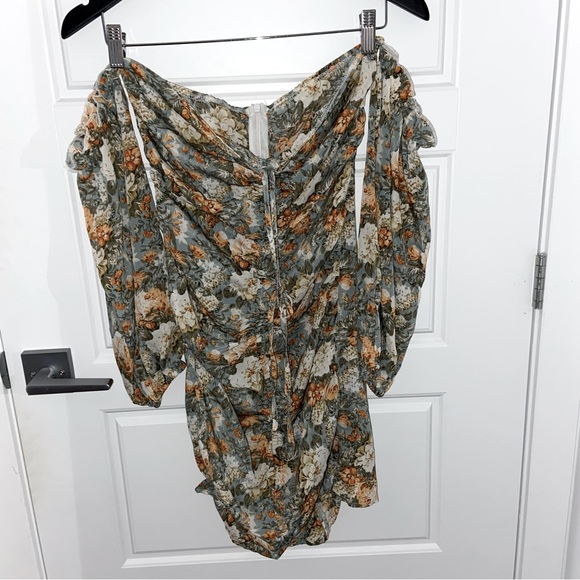 Boutique Rococo Floral Off-Shoulder Long Sleeve Tie-Front Short Dress - Picture 13 of 13